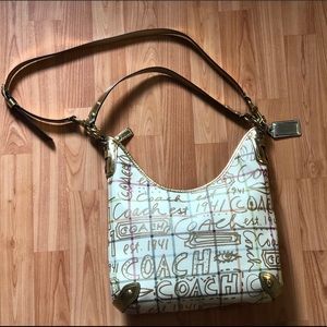 Coach Gold Writing Tattersall Large Crossbody Bag